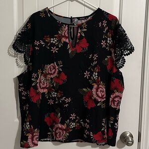 SHEIN Black and Red Floral Lace Blouse